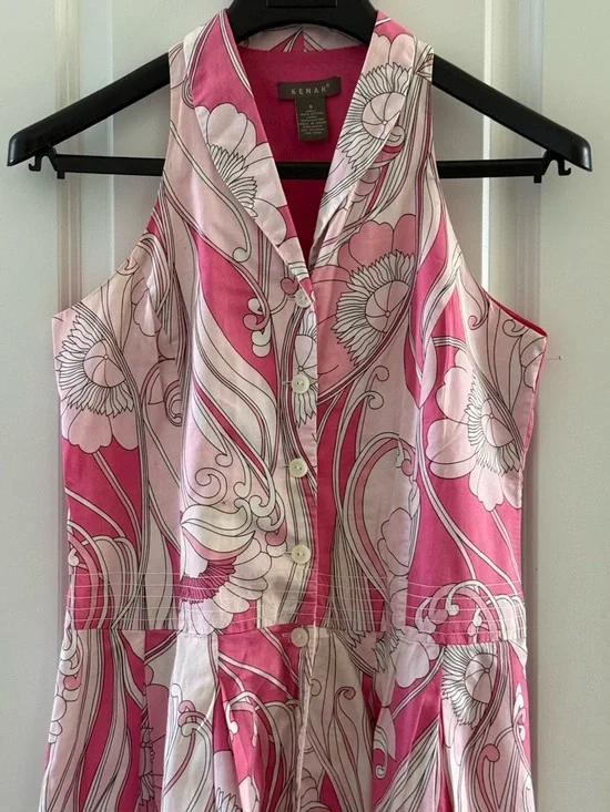 Kenar Pink Floral Sleeveless Button-Up Dress Size 8 100% Cotton - Picture 8 of 8